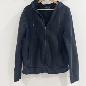 Figs Black Drawstring Hooded Pocketed Long Sleeve Zip Up Size L